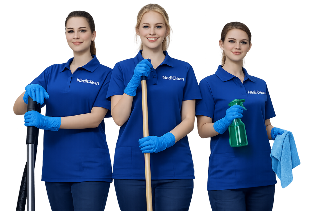 Equipo de limpieza profesional de la empresa NadiClean Barcelona.
